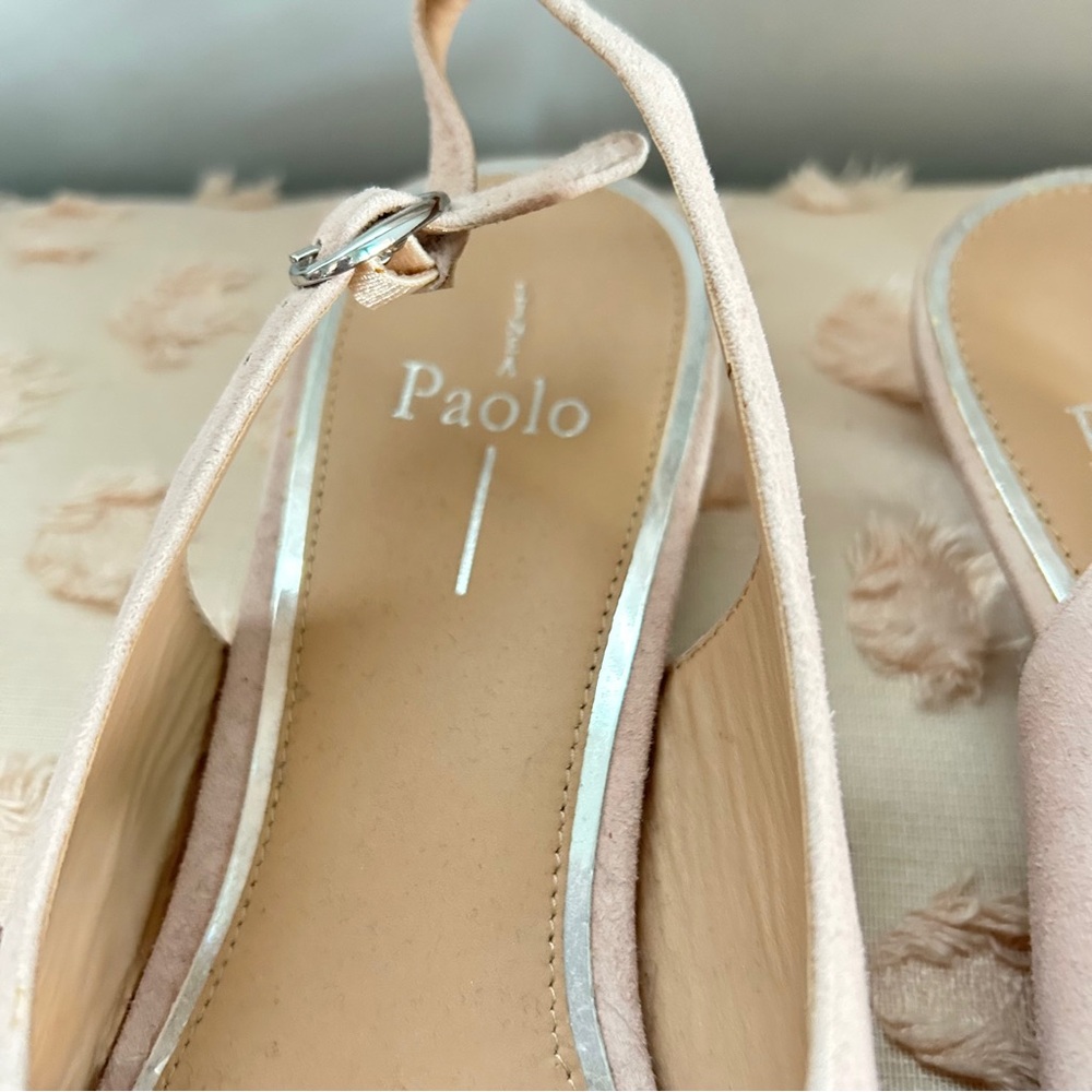 Paolo Sling Back Pointed Toe Kitten Heels Metallic Details Blush Pink Size 10 - Picture 2 of 4